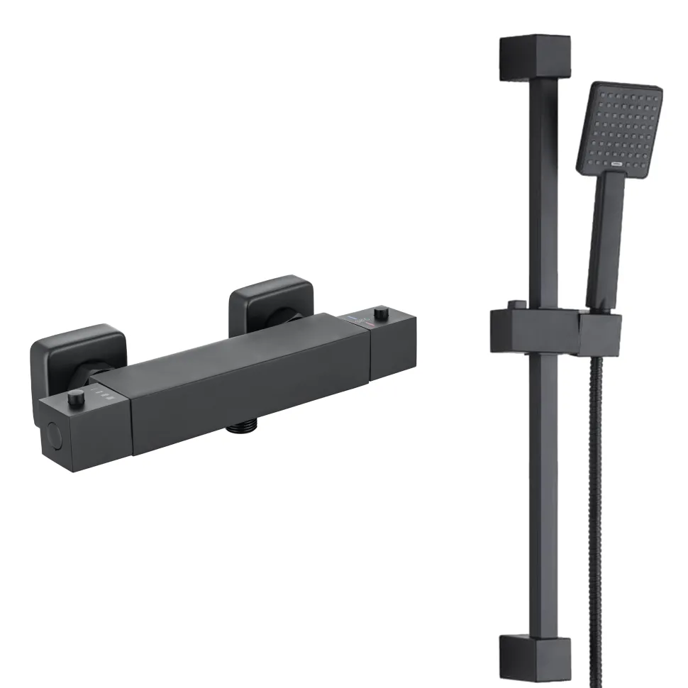 Harbour Status Matt Black Exposed Thermostatic Bar Shower Valve and Shower Rail Kit