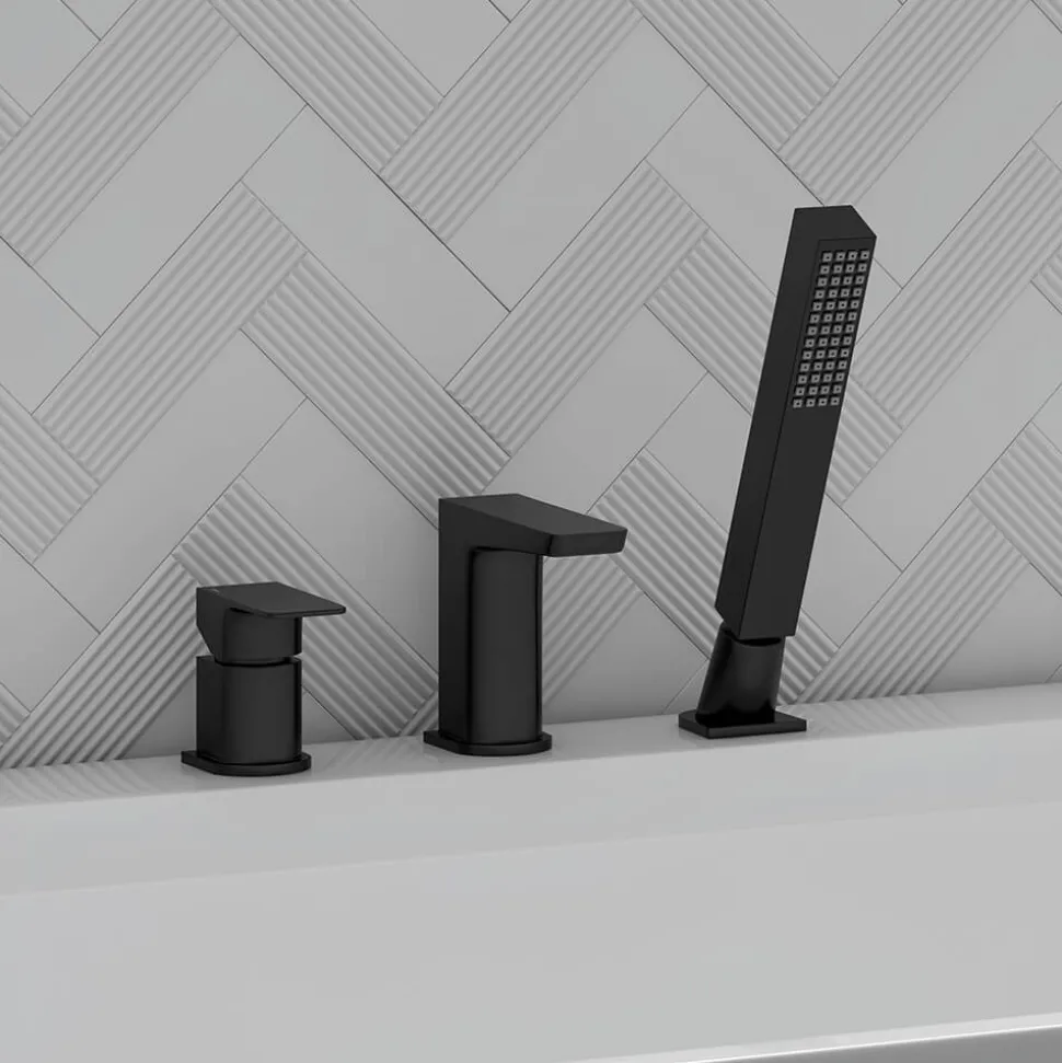 Harbour Status Matt Black 3 Hole Bath Mixer with Pull Out Handset