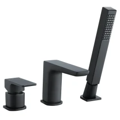 Harbour Status Matt Black 3 Hole Bath Mixer with Pull Out Handset