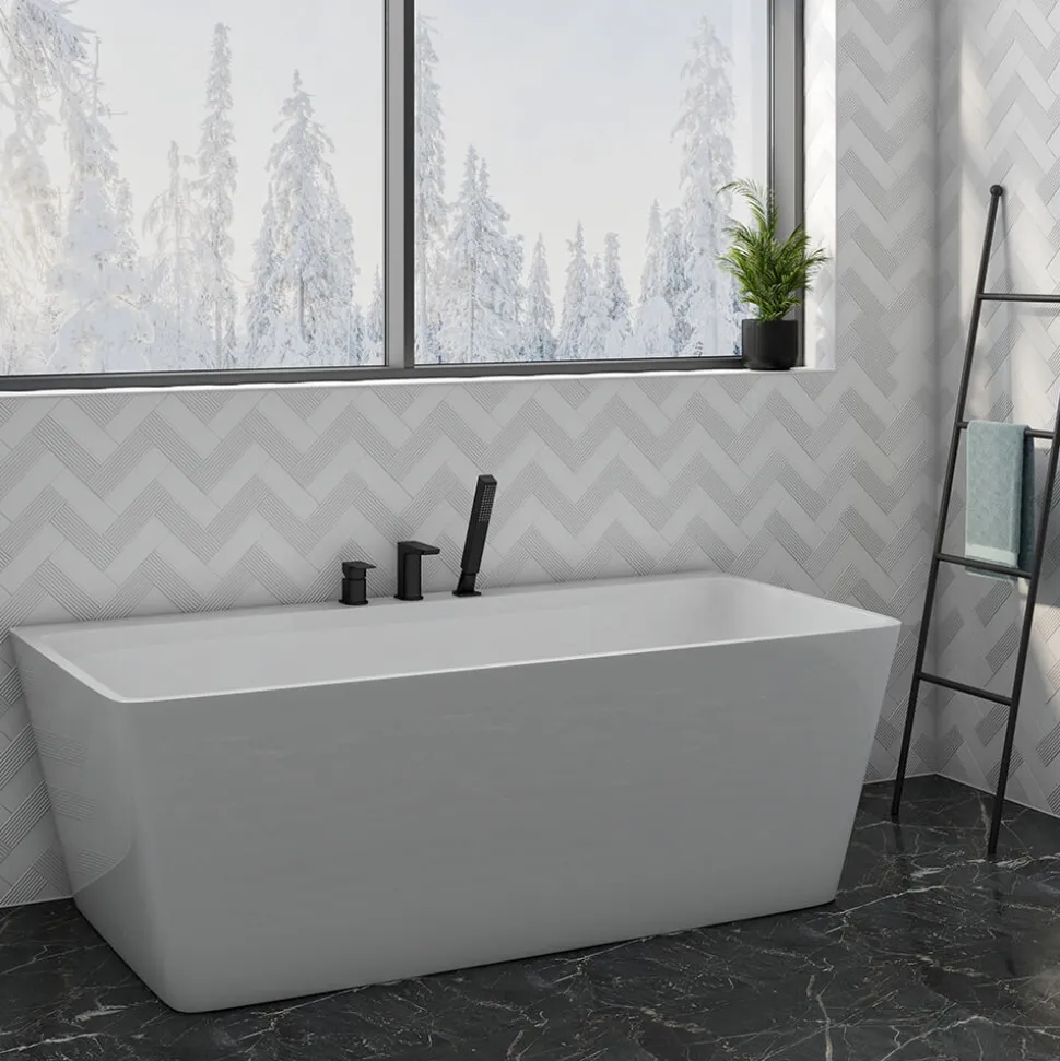 Harbour Status Matt Black 3 Hole Bath Mixer with Pull Out Handset