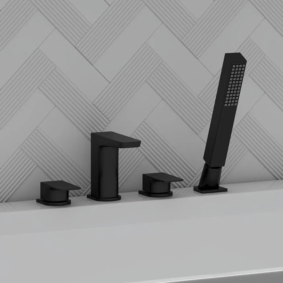 Harbour Status Matt Black 4 Hole Bath Mixer with Pull Out Handset