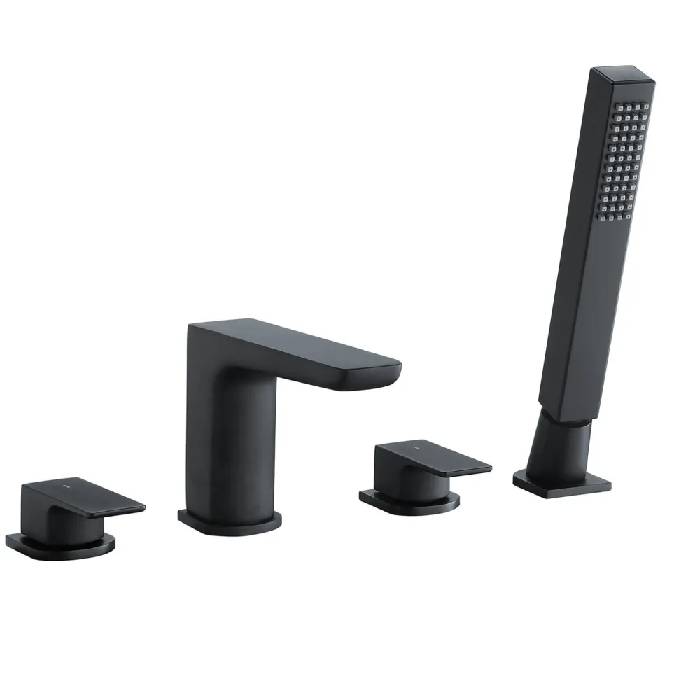 Harbour Status Matt Black 4 Hole Bath Mixer with Pull Out Handset