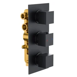 Harbour Status Matt Black Shower Package with 3 Outlet Valve, Fixed Head & Arm, Wall Shower Kit & Overflow Bath Filler