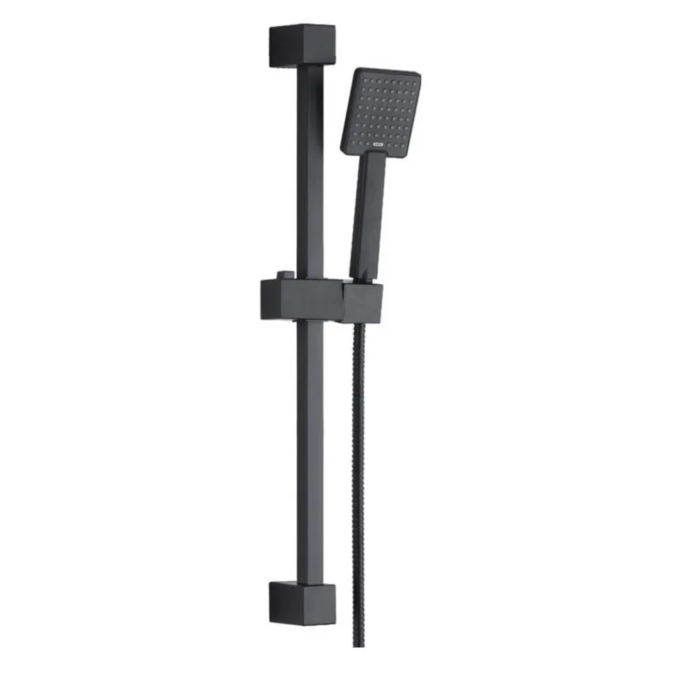 Harbour Status Matt Black Shower Package with 3 Outlet Valve, Fixed Head & Arm, Shower Rail Kit & Overflow Bath Filler