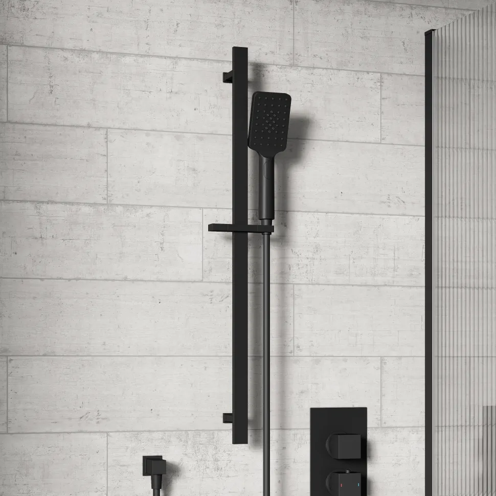 Harbour Status Matt Black Slide Rail Shower Kit with Square Shower Handset & Hose