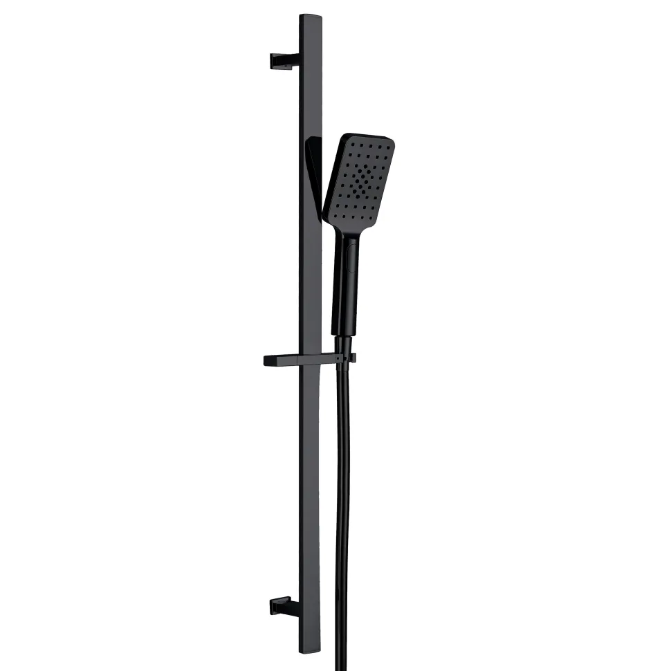 Harbour Status Matt Black Slide Rail Shower Kit with Square Shower Handset & Hose