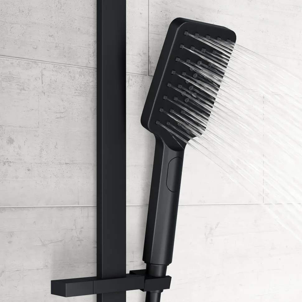 Harbour Status Matt Black Slide Rail Shower Kit with Square Shower Handset & Hose