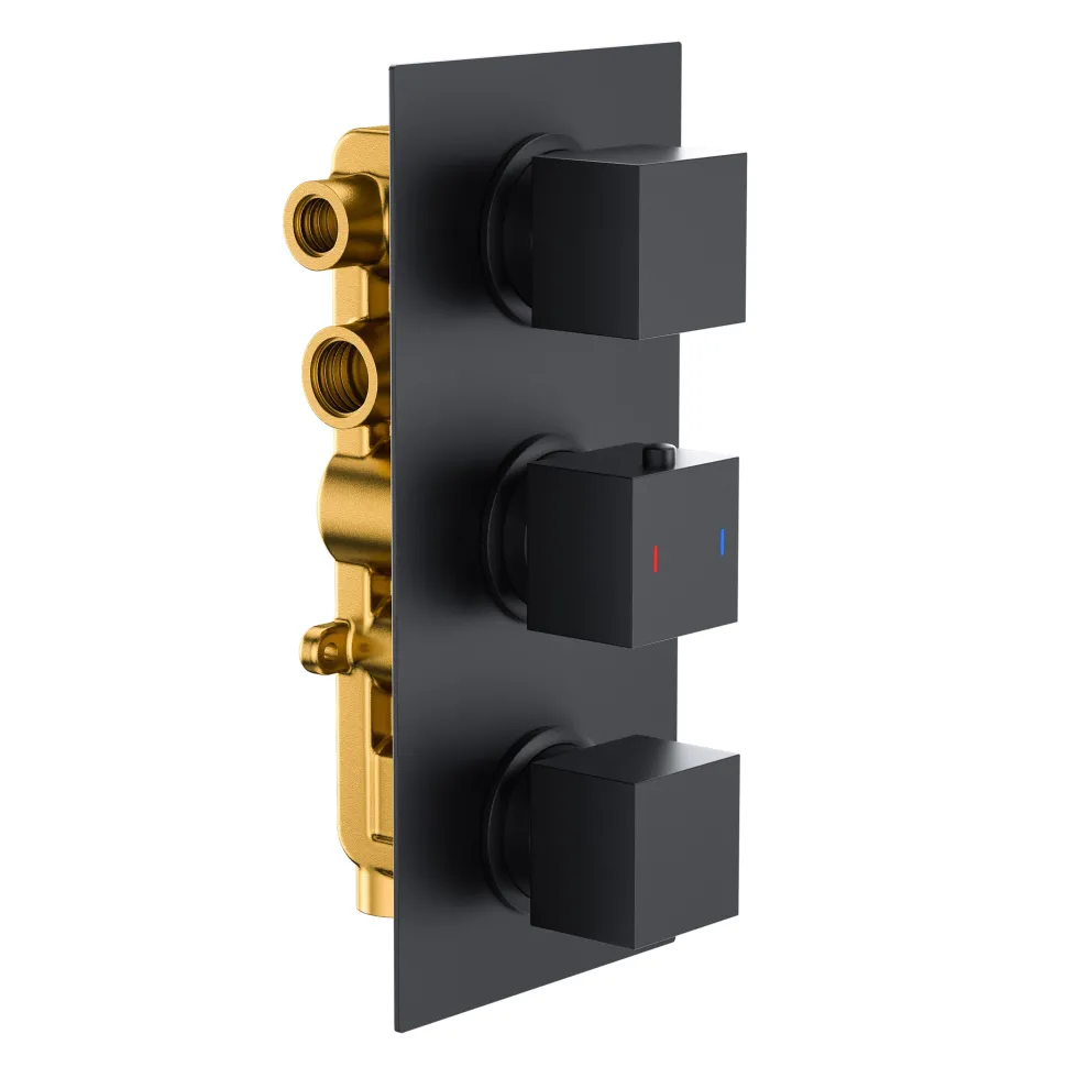 Harbour Status Matt Black Square 3 Outlet Concealed Thermostatic Mixer Valve