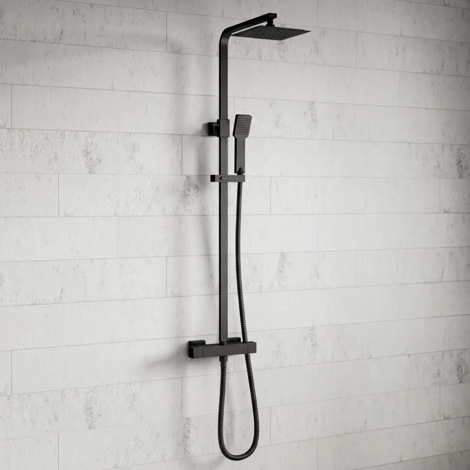 Harbour Status Matt Black Thermostatic Exposed Shower Kit