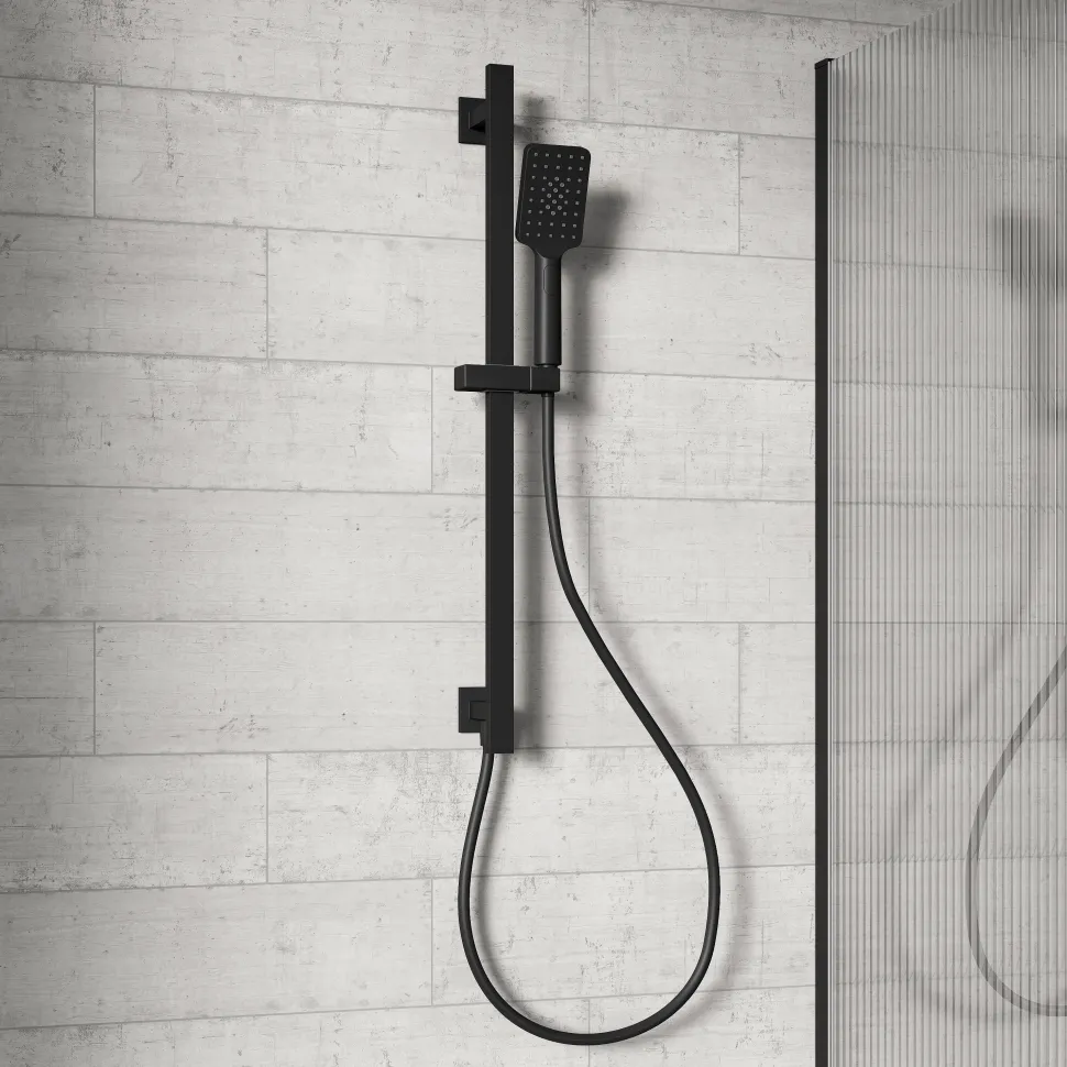 Harbour Status Slide Rail Shower Kit with 3 Mode Handset & Integrated Elbow - Matt Black