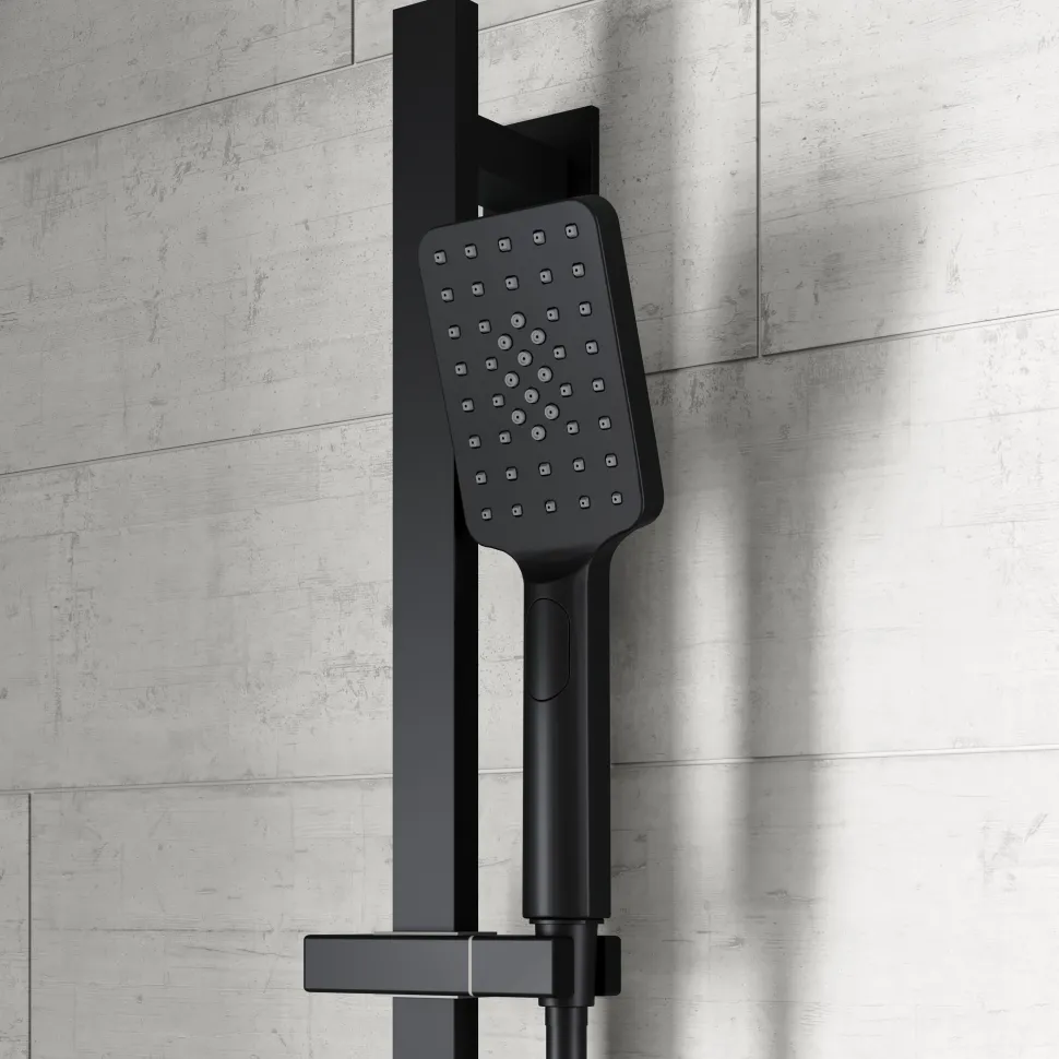 Harbour Status Slide Rail Shower Kit with 3 Mode Handset & Integrated Elbow - Matt Black
