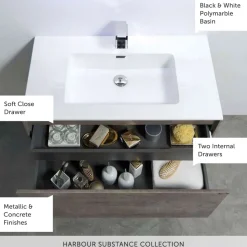 Harbour Substance 600mm 1 Drawer Wall Mounted Vanity Unit & Basin Options
