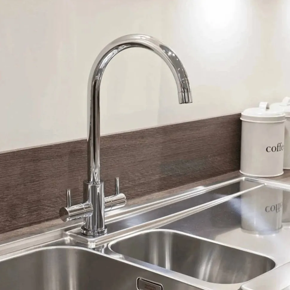 Harbour Vibe Twin Lever Mono Kitchen Mixer Tap - Polished Chrome
