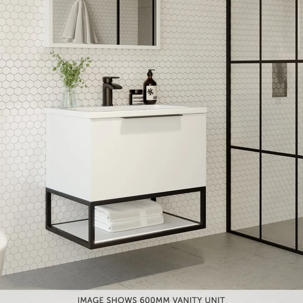 Harbour Virtue 800mm Wall Hung Vanity Unit with LED Illumination, Matt Black Frame Shelf and Handle & Basin