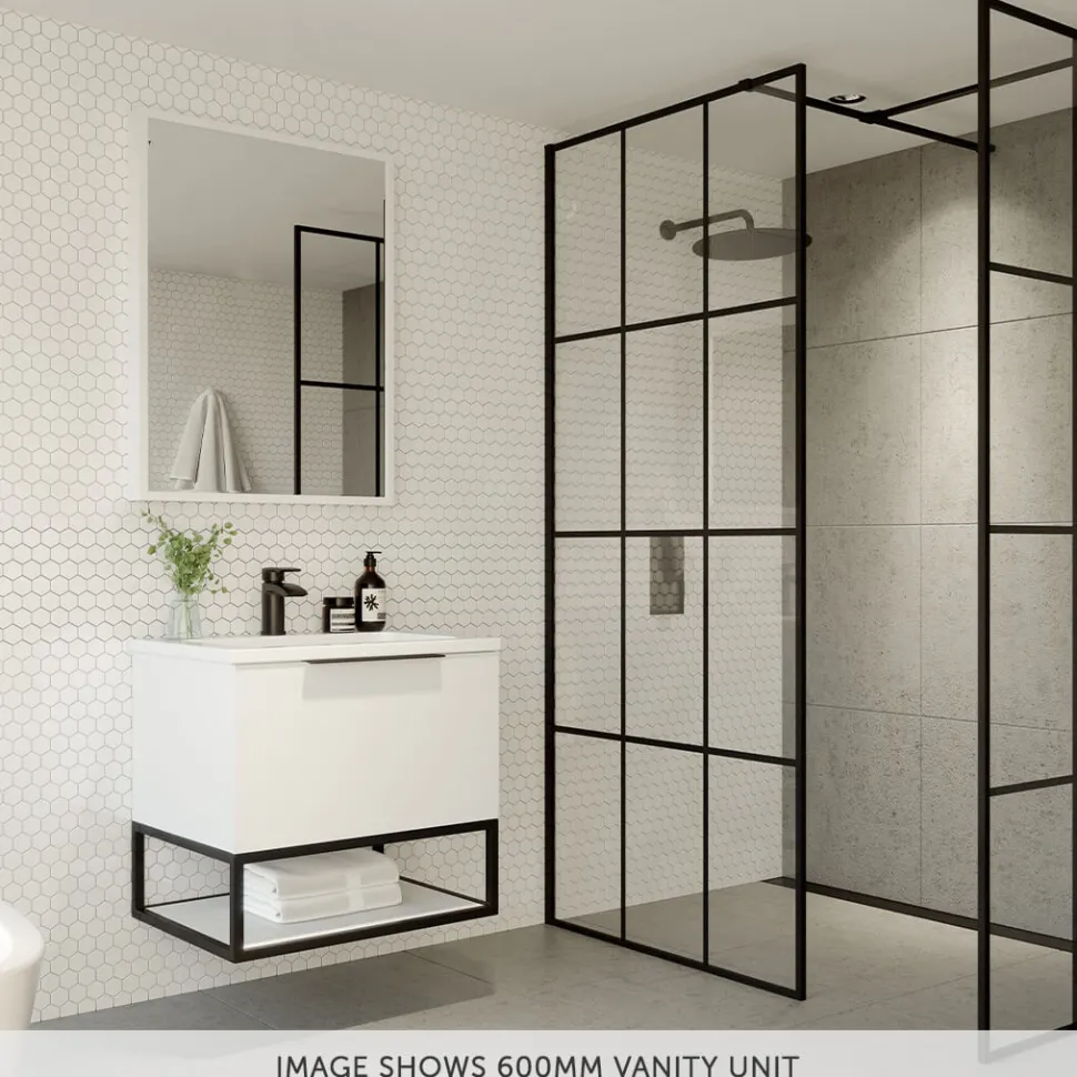 Harbour Virtue 800mm Wall Hung Vanity Unit with LED Illumination, Matt Black Frame Shelf and Handle & Basin