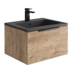 Harbour Virtue 600mm Wall Hung Vanity Unit with LED Illumination, Matt Black Handle & Basin