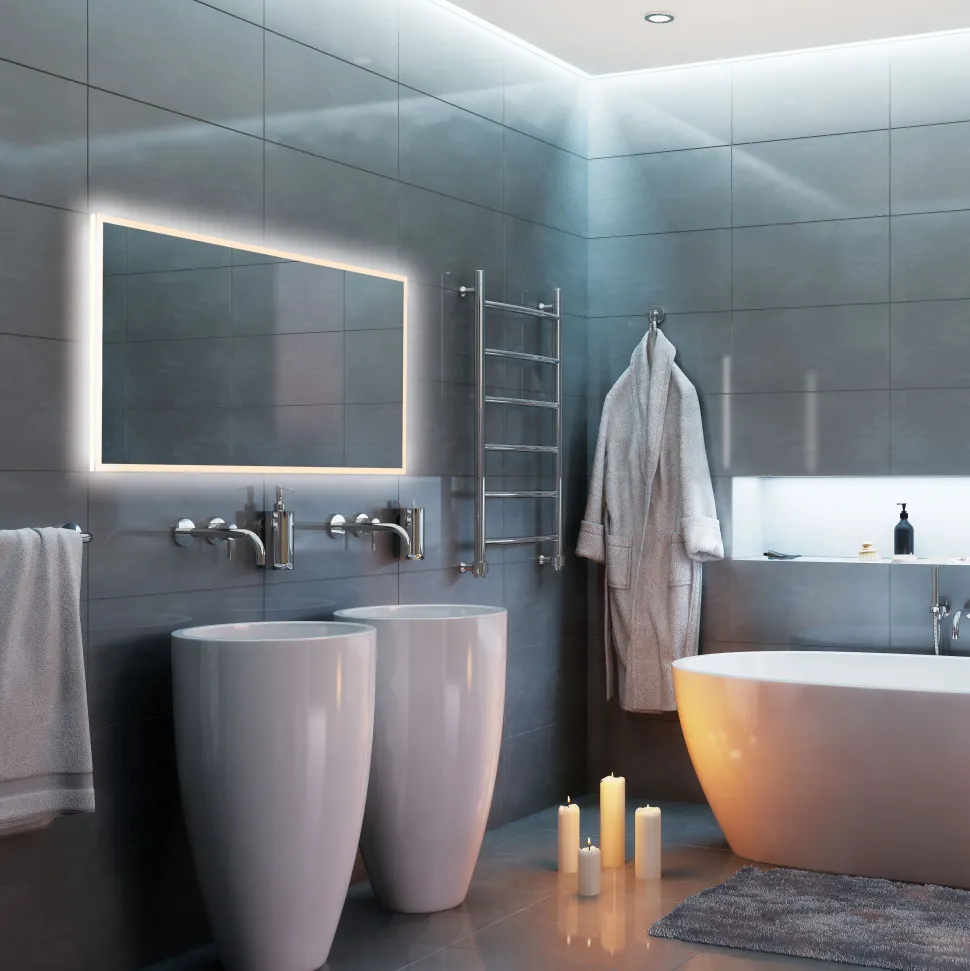 hib. Globe LED Illuminated Steam Free Rectangular Mirror