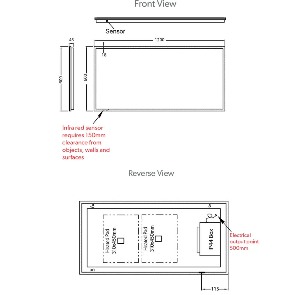 hib. Globe LED Illuminated Steam Free Rectangular Mirror