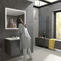 hib. Qubic LED Illuminated Mirror Cabinet with Shaver Socket - 3 Sizes