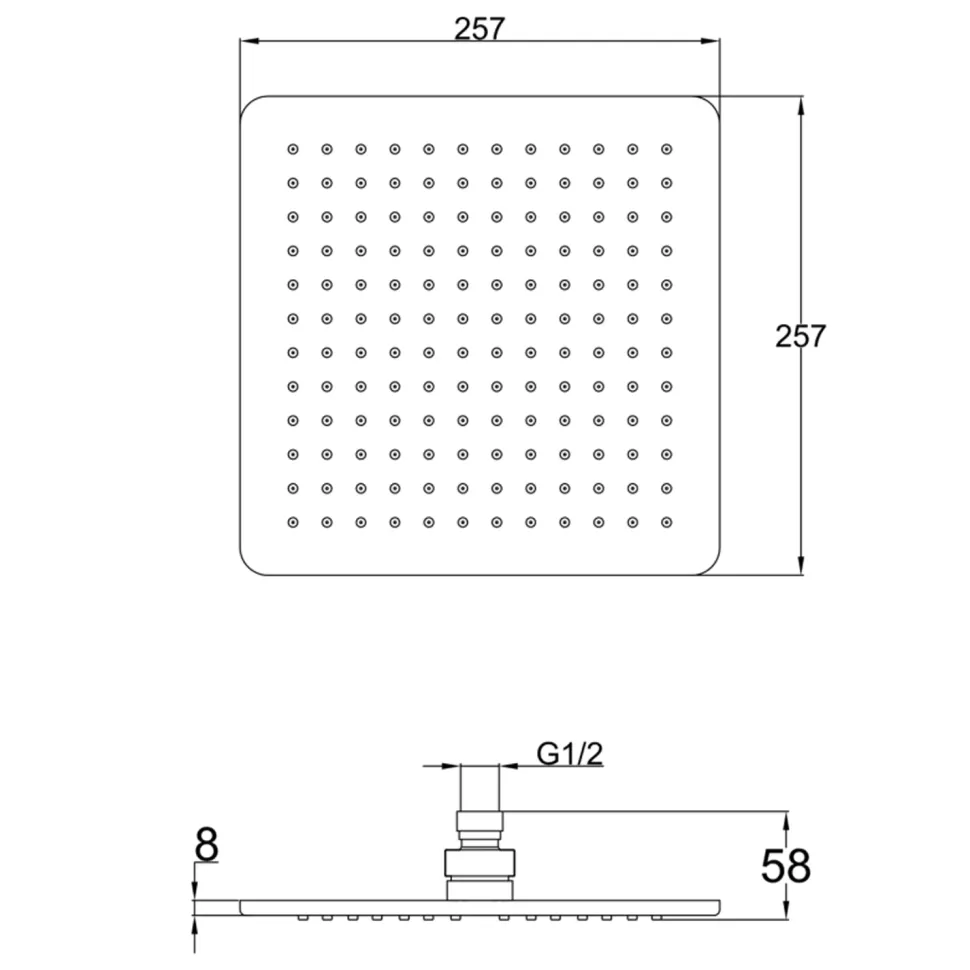 HIX Fixed 250mm Square Shower Head