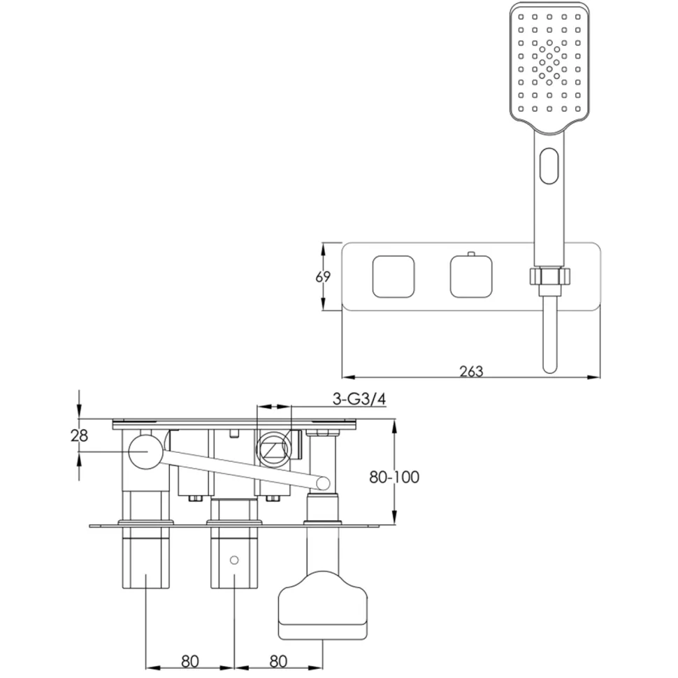 HIX 2 Outlet Concealed Thermostatic Shower Valve & Shower Handset