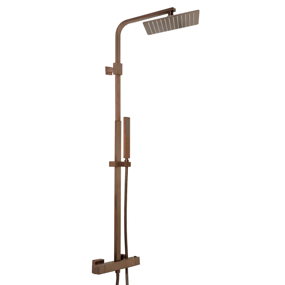 HIX 2 Outlet Exposed Thermostatic Bar Shower Valve with Slide Rail & Handset - Brushed Bronze