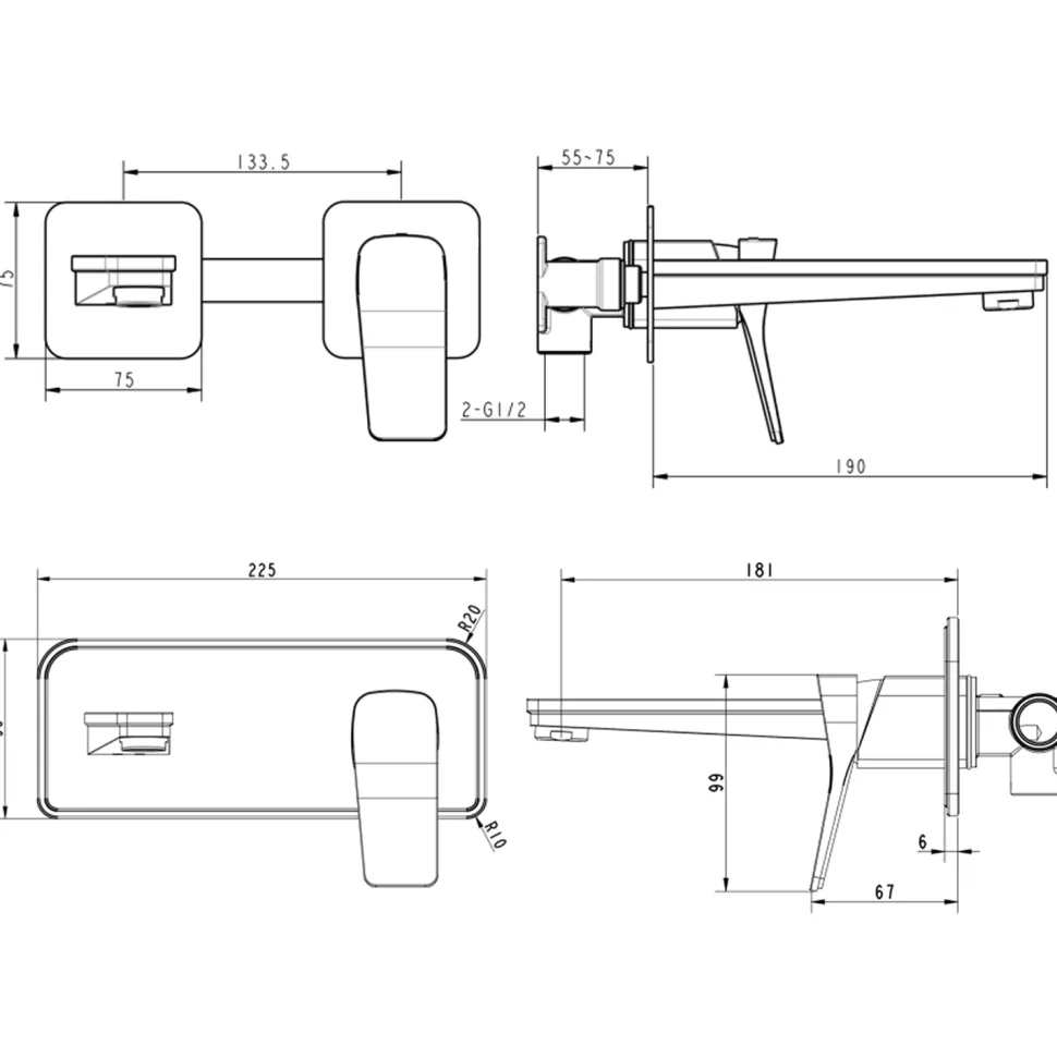 HIX Wall Mounted Basin Mixer Tap