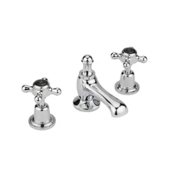 Hudson Reed Black Topaz Crosshead 3 Tap Hole Basin Mixer With Dome Collars - Chrome/Black