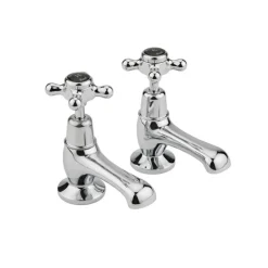 Hudson Reed Black Topaz Crosshead Basin Taps With Dome Collars - Chrome/Black