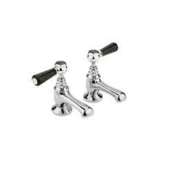 Hudson Reed Black Topaz Lever Basin Taps With Hexagonal Collars - Chrome/Black