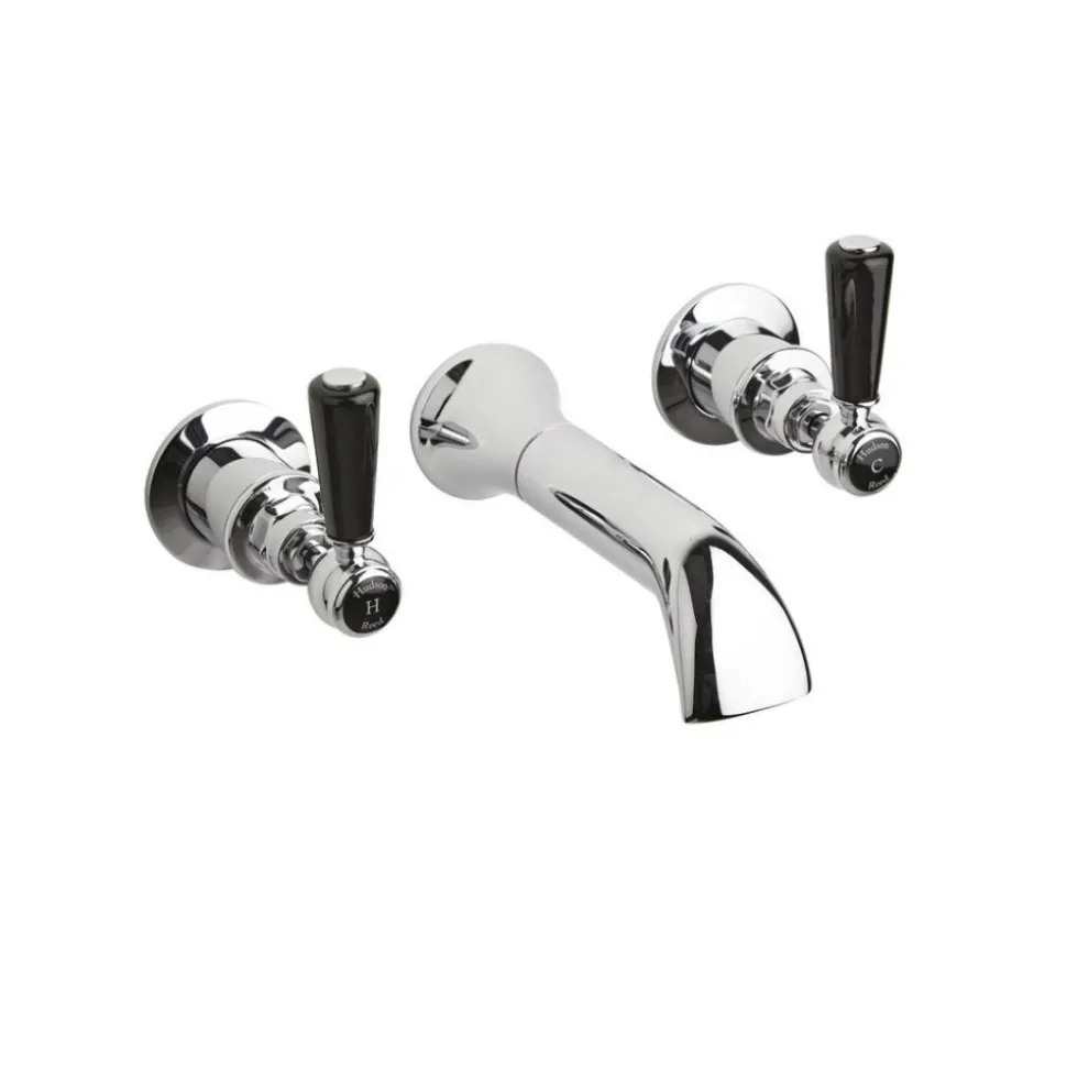 Hudson Reed Black Topaz Lever Bath Spout With Hexagonal Collars - Chrome/Black