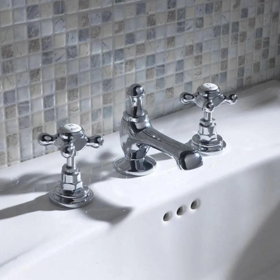 Hudson Reed Topaz 3 Hole Basin Mixer with Pop-Up Waste