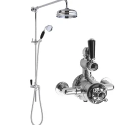 Hudson Reed Victorian Grand Black Topaz Rigid Riser Kit With Exposed Twin Valve - Chrome/Black