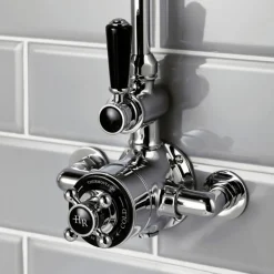 Hudson Reed Victorian Grand Black Topaz Rigid Riser Kit With Exposed Twin Valve - Chrome/Black