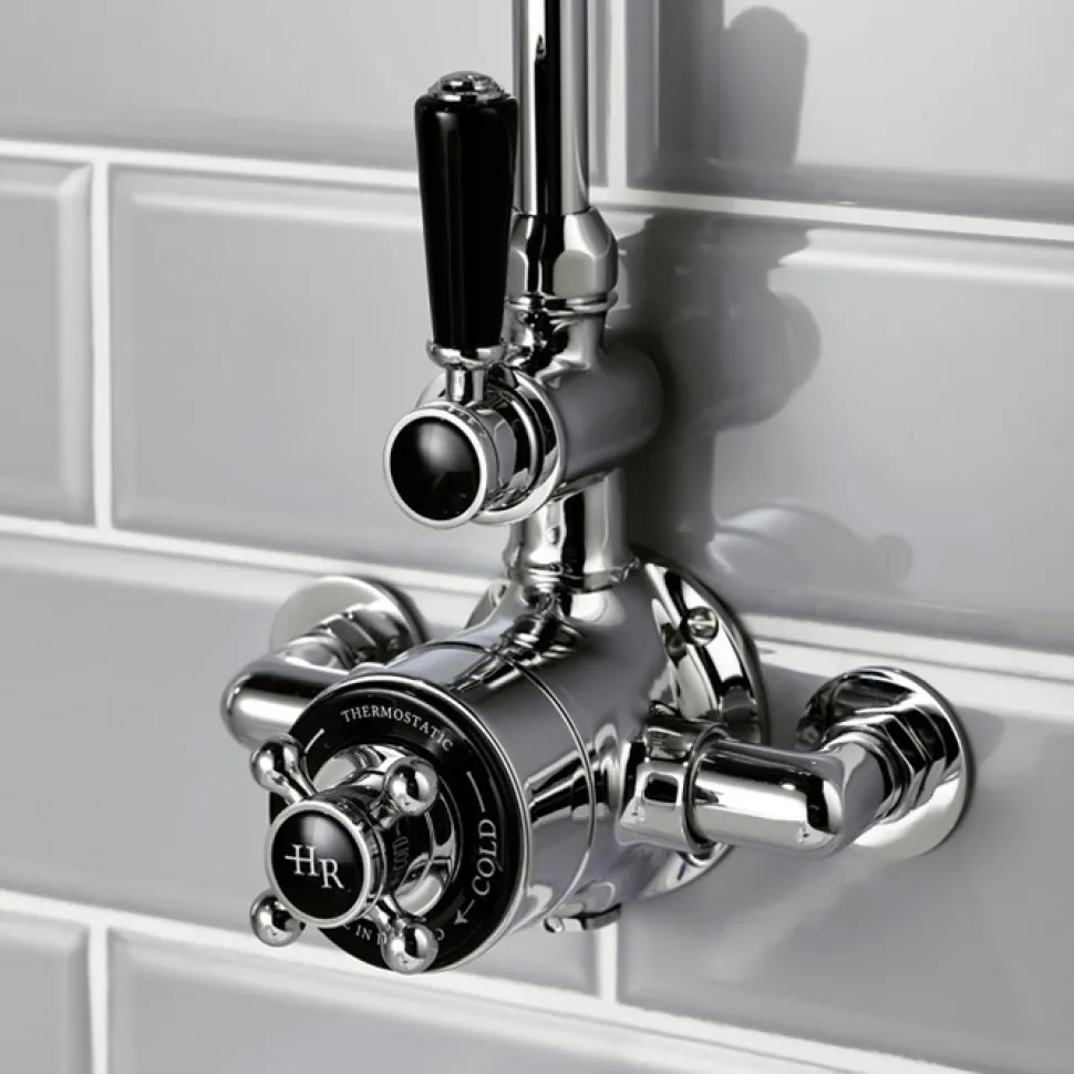 Hudson Reed Victorian Grand Black Topaz Rigid Riser Kit With Exposed Twin Valve - Chrome/Black