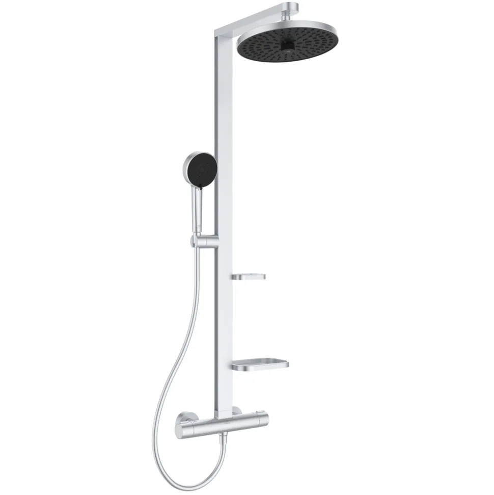 Ideal Standard Ceratherm Alu+ Exposed Thermostatic Shower Kit with Multi-Function Shower Head, Handset & 2 Shelves