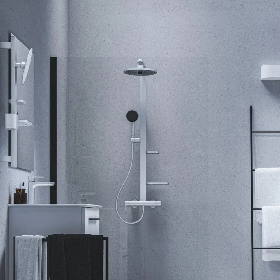 Ideal Standard Ceratherm Alu+ Exposed Thermostatic Shower Kit with Multi-Function Shower Head, Handset & 2 Shelves