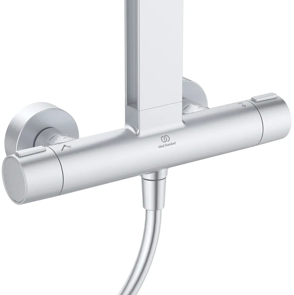 Ideal Standard Ceratherm Alu+ Exposed Thermostatic Shower Kit with Multi-Function Shower Head, Handset & 2 Shelves