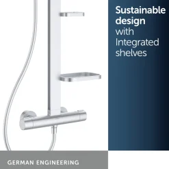Ideal Standard Ceratherm Alu+ Exposed Thermostatic Shower Kit with Multi-Function Shower Head, Handset & 2 Shelves
