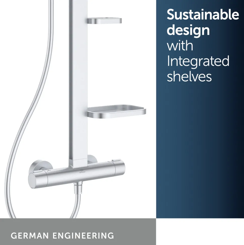 Ideal Standard Ceratherm Alu+ Exposed Thermostatic Shower Kit with Multi-Function Shower Head, Handset & 2 Shelves