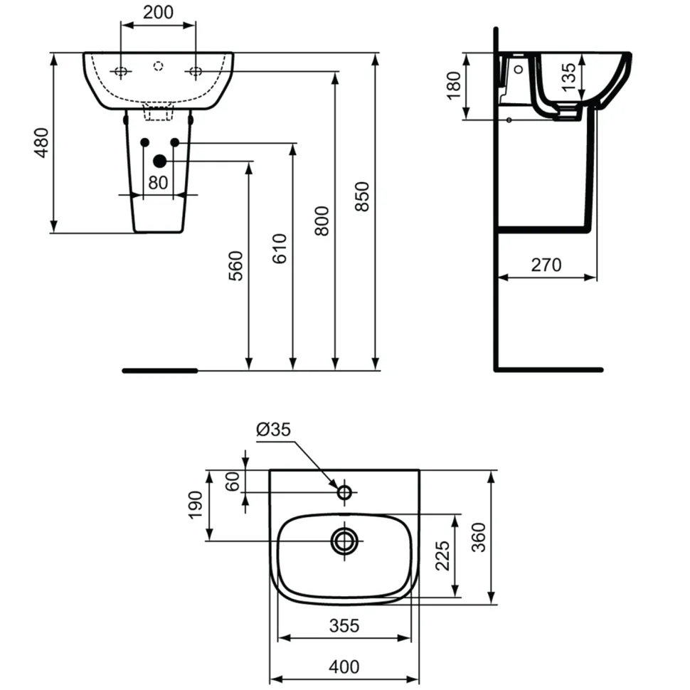 Ideal Standard i.life A Cloakroom Basin & Pedestal