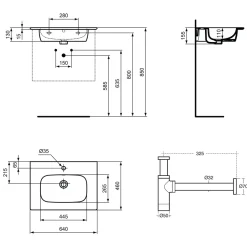 Ideal Standard i.life A Wall Hung Basin & Chrome Bottle Trap