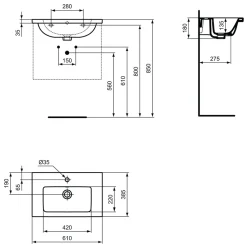 Ideal Standard i.Life S Compact Wall Mounted Basin & Fixing Kit
