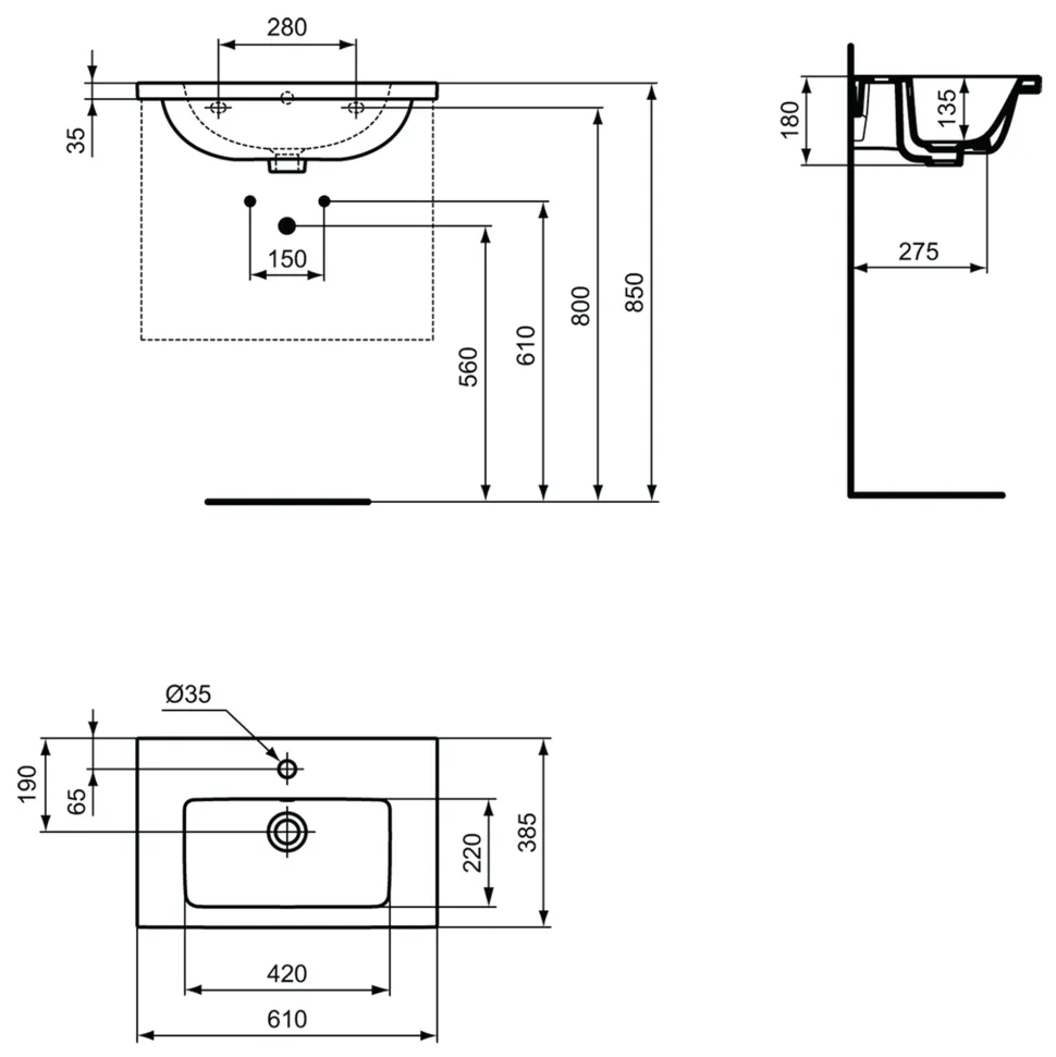 Ideal Standard i.Life S Compact Wall Mounted Basin & Fixing Kit