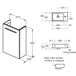 Ideal Standard i.life S 450mm Cloakroom Wall Mounted 1 Door Vanity Unit & Basin