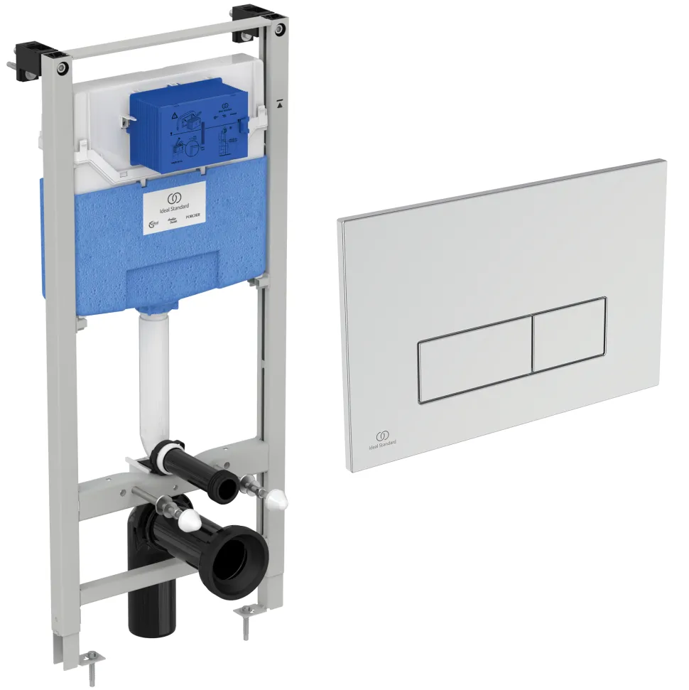 Ideal Standard ProSys WRAS Approved Wall Hung 1150mm WC Frame, Concealed Cistern & Chrome Dual Flush Plate