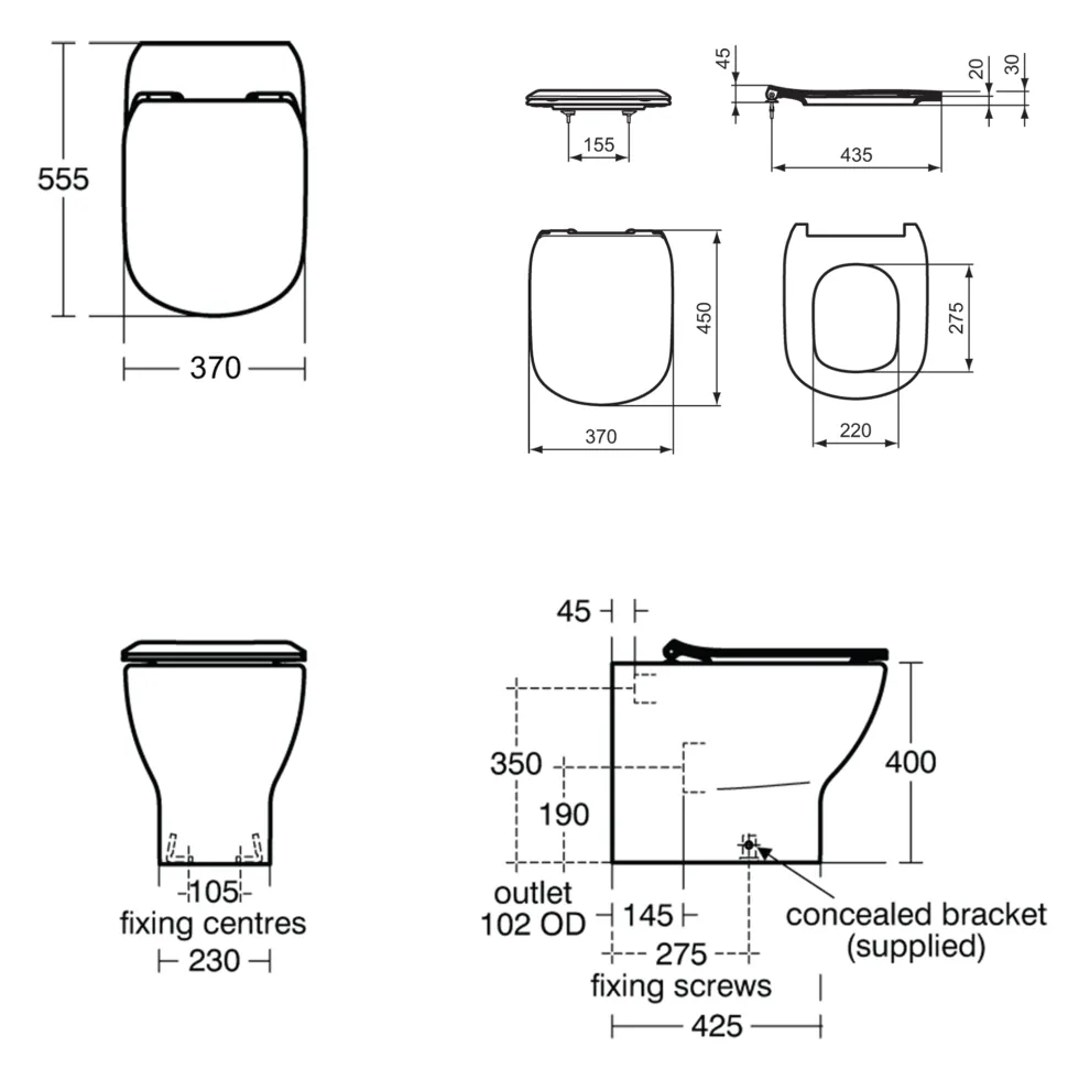 Ideal Standard Tesi Back to Wall Toilet with Aquablade® Flush Technology & Soft Close Seat