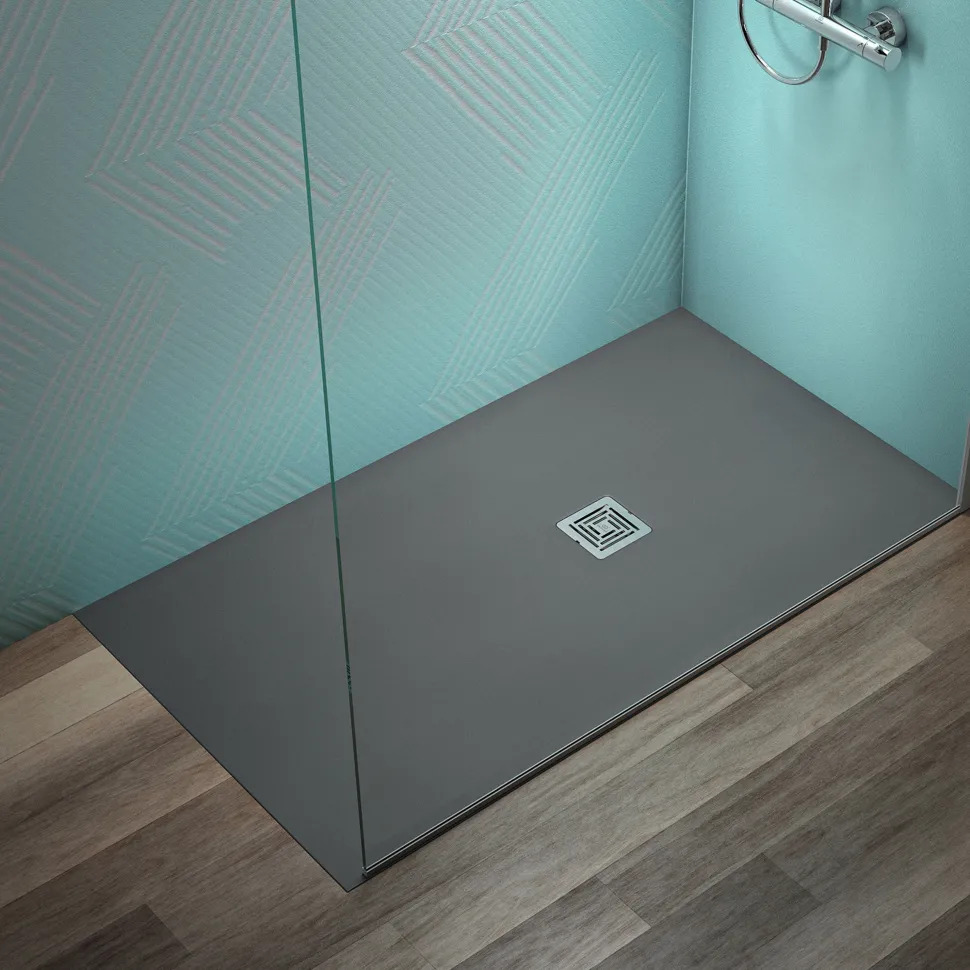 Ideal Standard Ultra Flat S+ Concrete Grey Rectangular Anti-Slip Stone Resin Shower Tray - 7 Sizes
