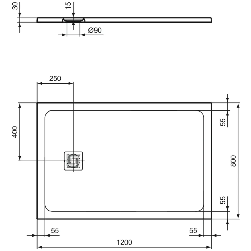 Ideal Standard Ultra Flat S+ Concrete Grey Rectangular Anti-Slip Stone Resin Shower Tray - 7 Sizes