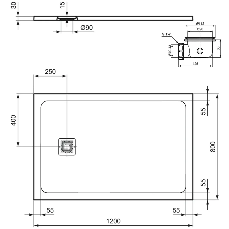 Ideal Standard Ultra Flat S+ Concrete Grey Rectangular Anti-Slip Stone Resin Shower Tray - 7 Sizes